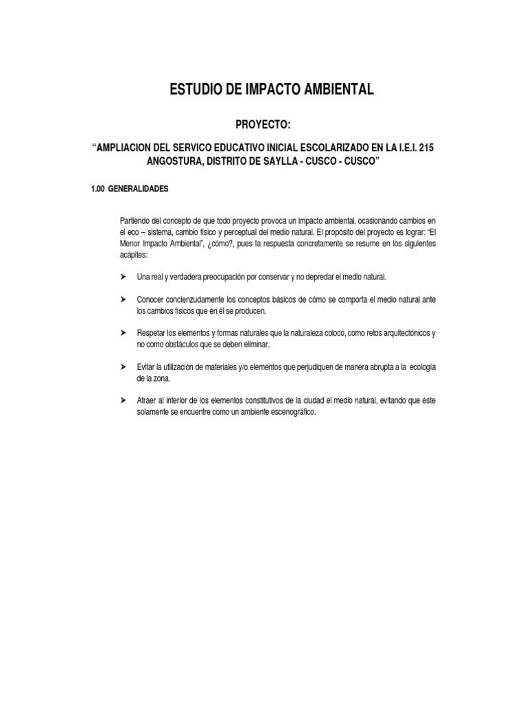 Estudio de Impacto Ambiental en Cusco | PDF | Entorno natural ...