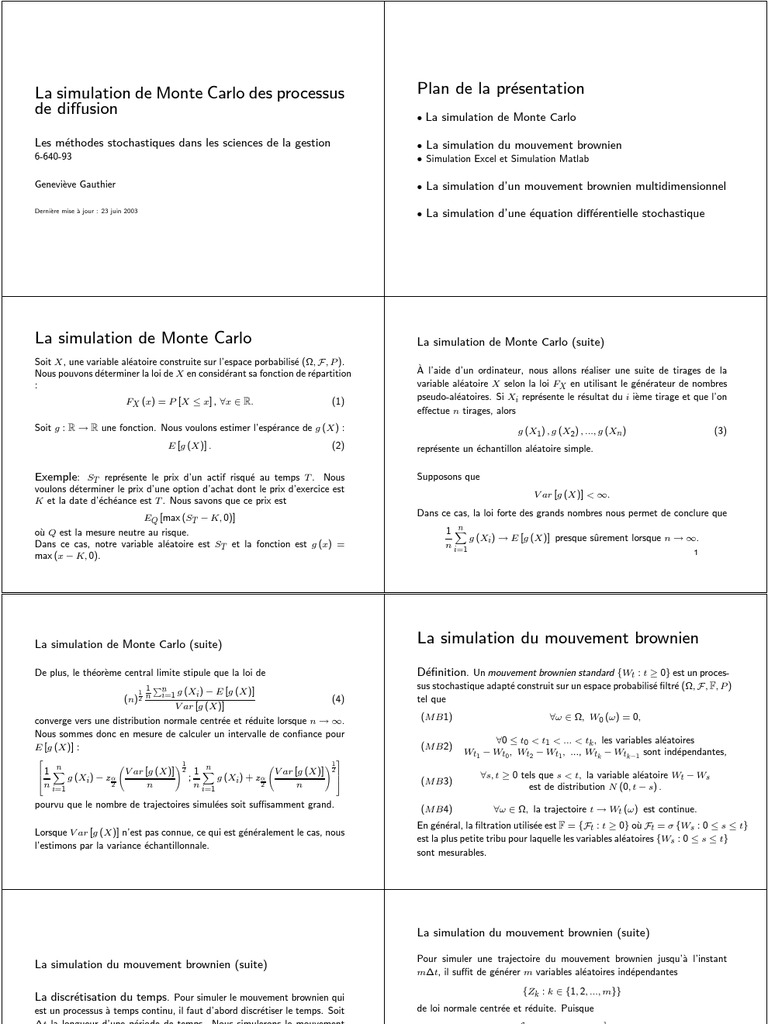 Simulation de Monte Carlo et Brownien | PDF | Méthode de Monte-Carlo ...