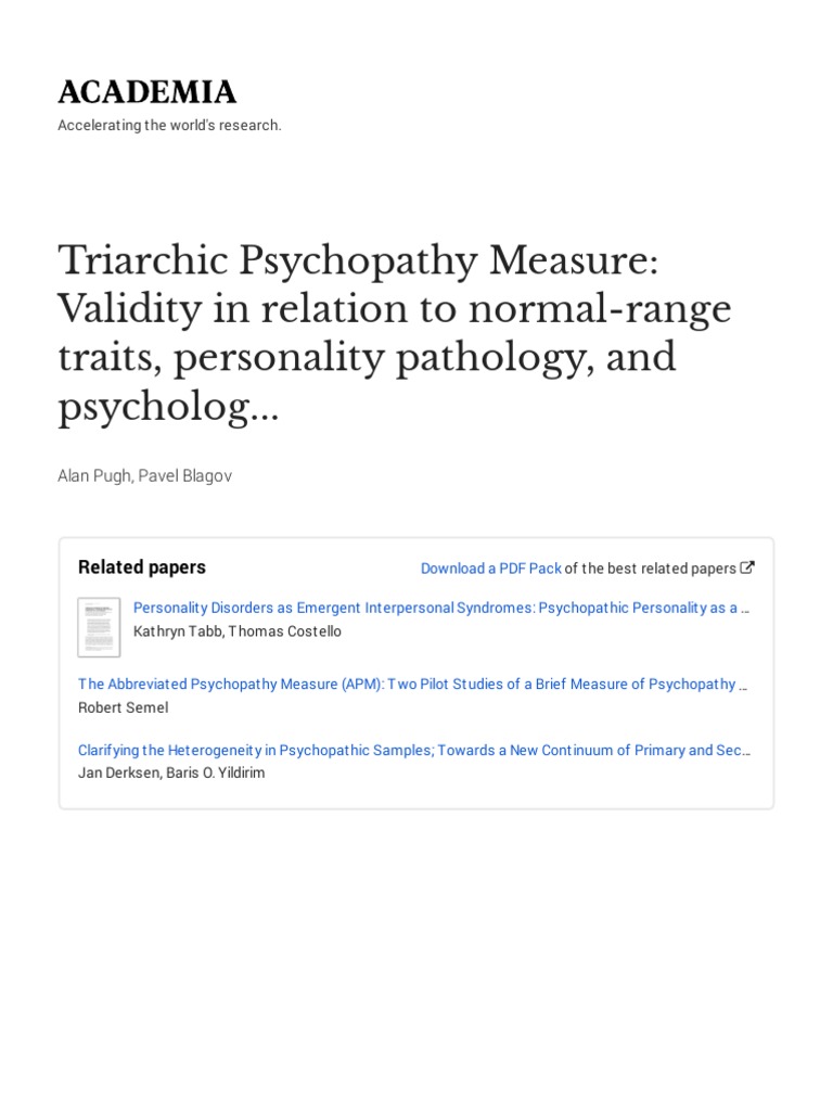 Trairchic Psychopathy Measure Validity in Relation To Normal Range ...