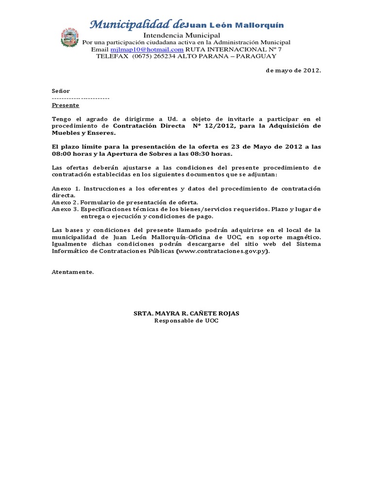 Carta de Invitacion 1336752730710 | PDF | Paraguay | Gobierno