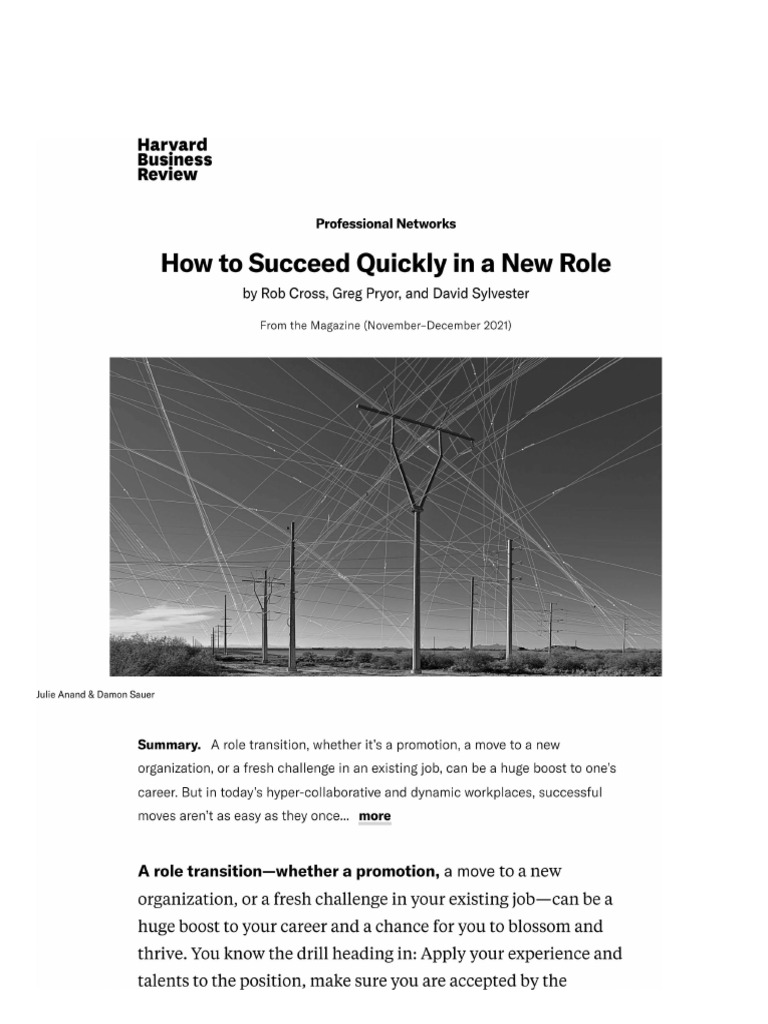 How To Succeed Quickly In A New Role Hbr