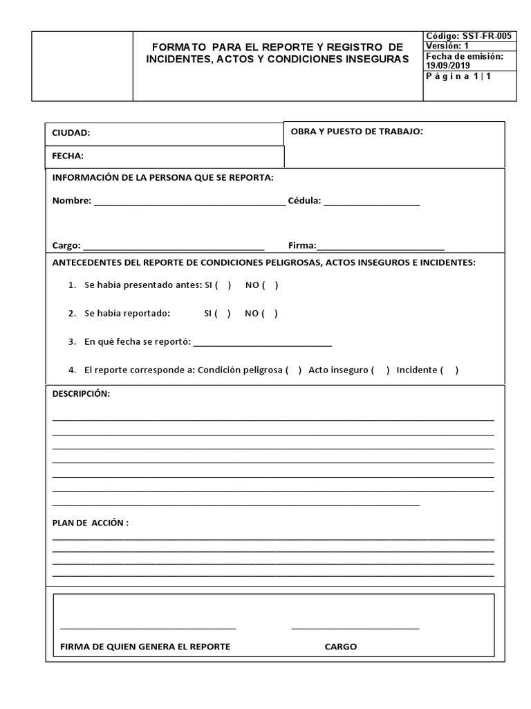 Formato de Reporte de Incidentes SST | PDF | Finanzas y dinero
