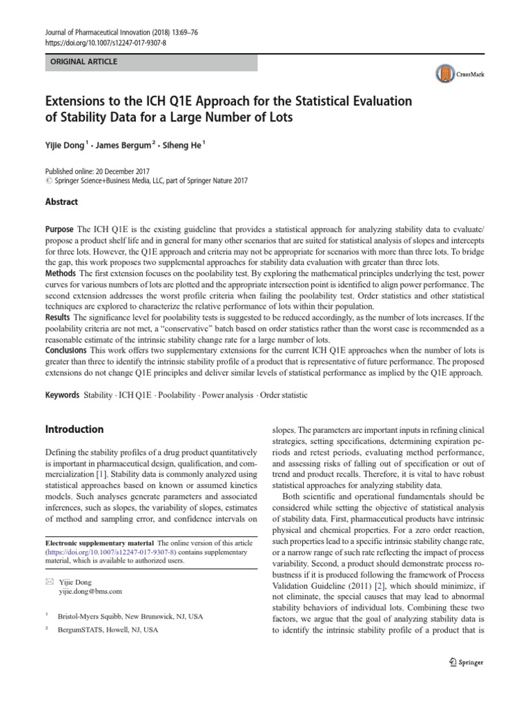 Extensions To The Ich Q1e Approach For The Statistical Evaluation Of