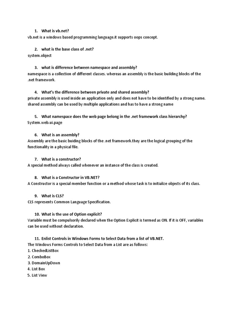VB.NET: Namespaces vs Assemblies Explained | PDF | Class (Computer ...