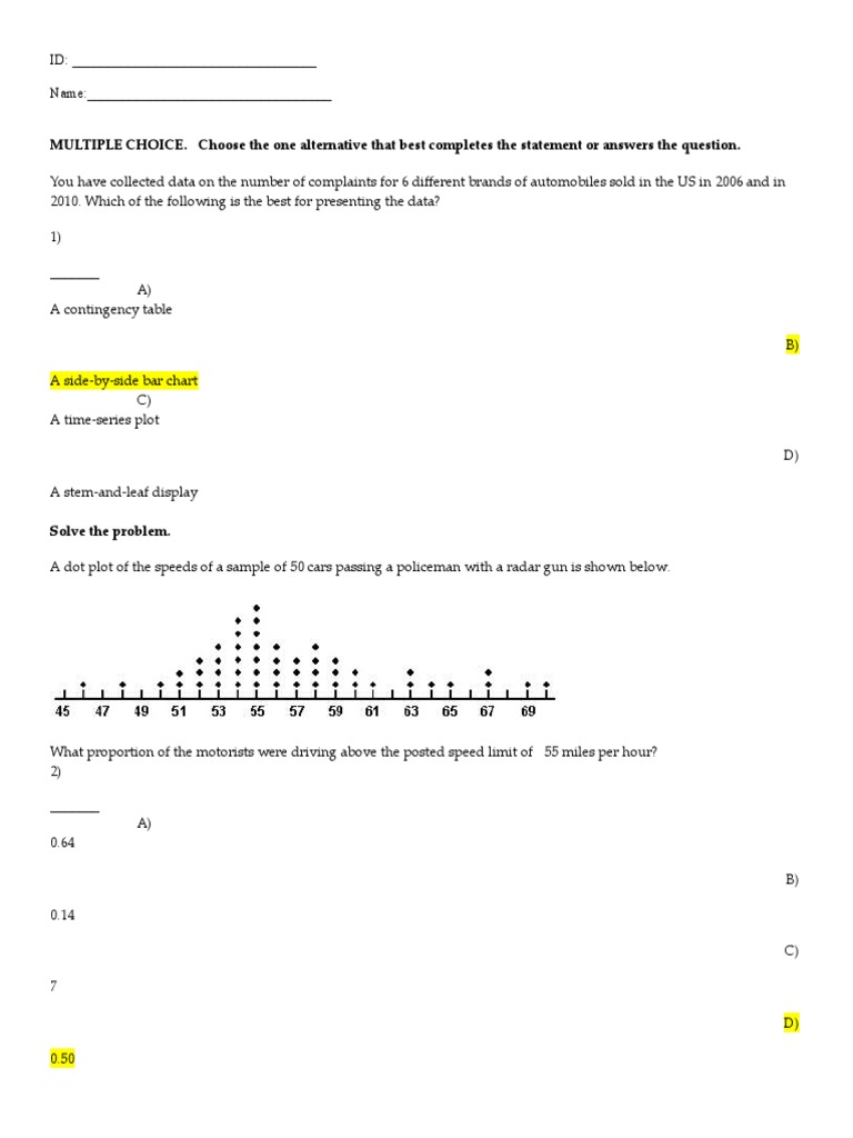 Class 1 - Test 2a Solutions | PDF | Histogram | Scatter Plot