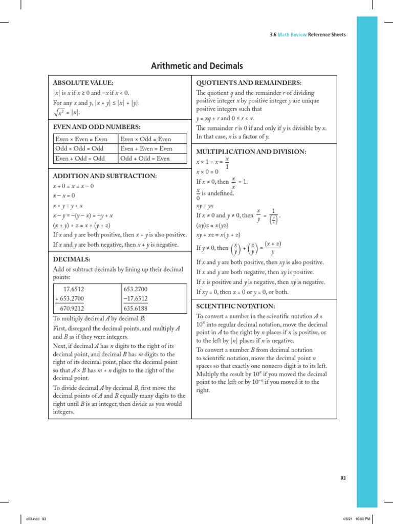 Math Review: Arithmetic & Decimals Guide | PDF | Decimal | Multiplication