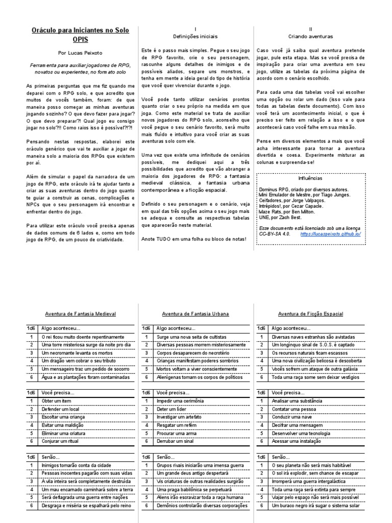 Aventura Solo RPG | PDF | Jogos de RPG