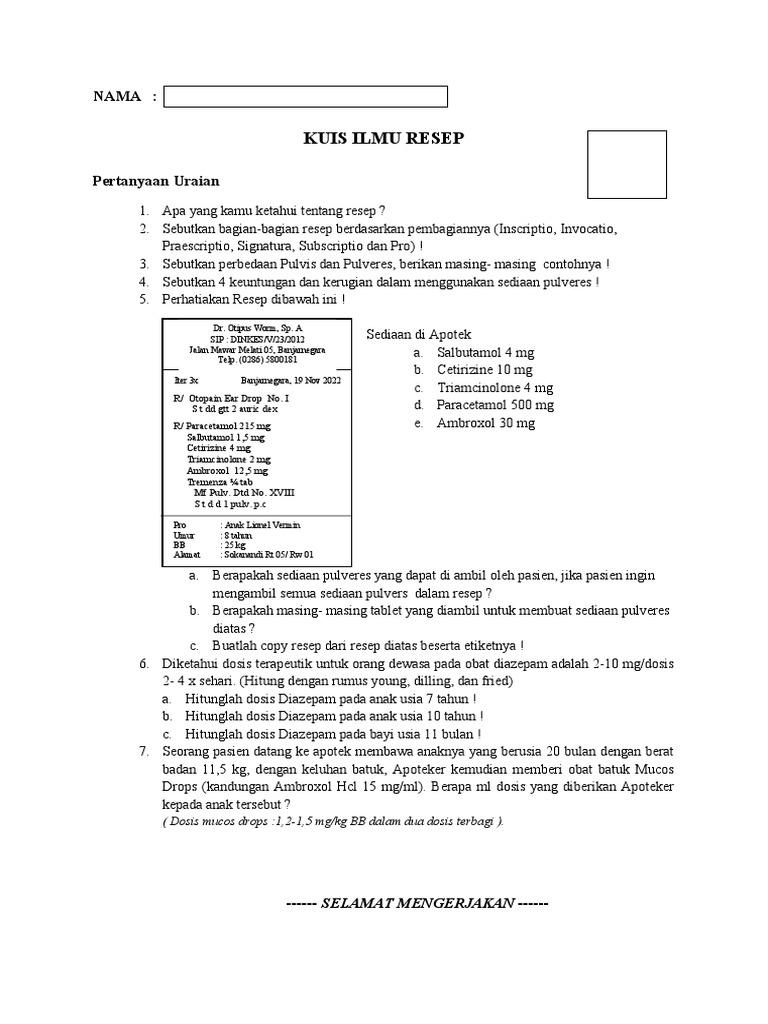 Soal Bab 2 Ilmu Resep | PDF
