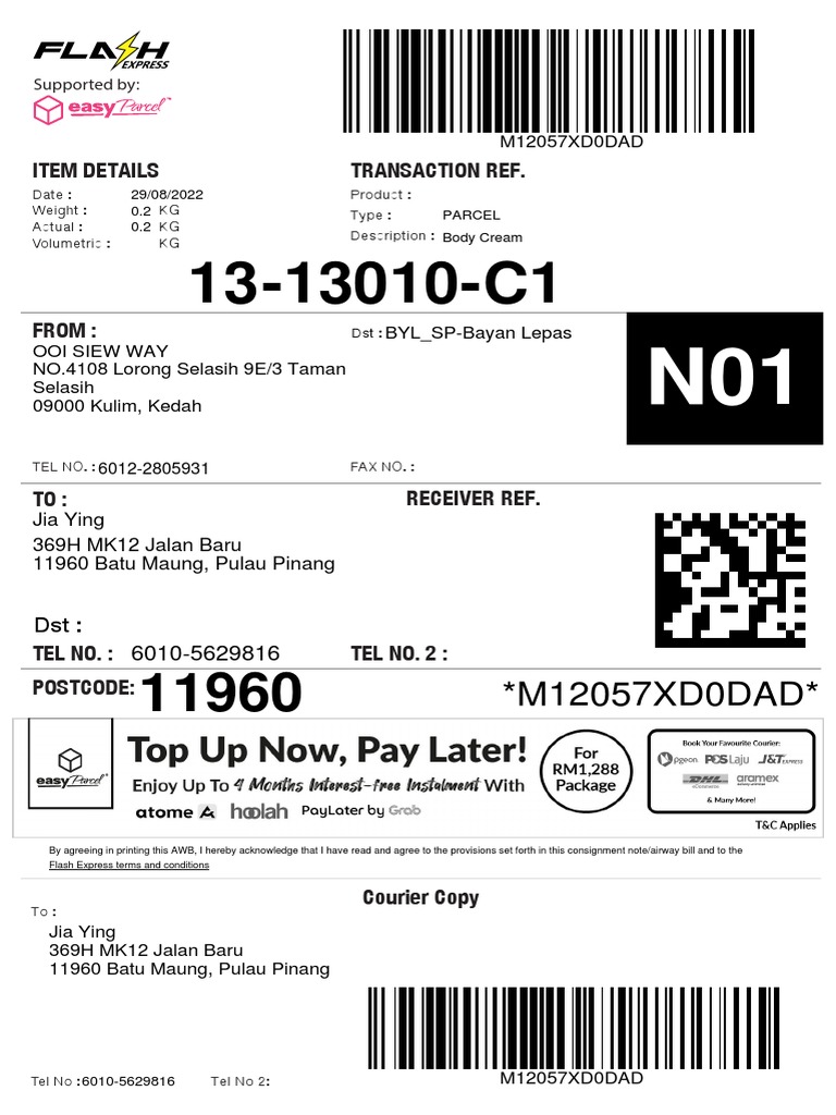 Flash Express Waybill Example | PDF