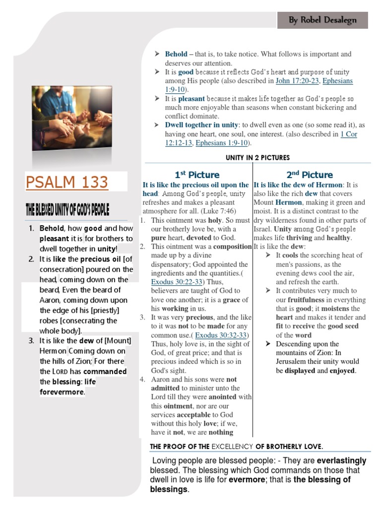 The Blessed Unity of God'S People: PSALM 133 | PDF | Aaron | Old ...