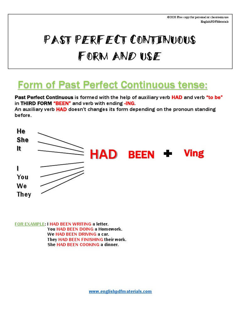 Past Perfect Continuous FORM and USE PDF PDF Verb Grammatical Tense