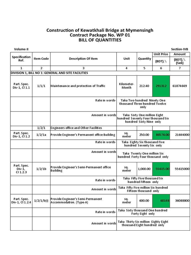 Kewatkhali Bridge Construction BOQ | PDF | Value Added Tax