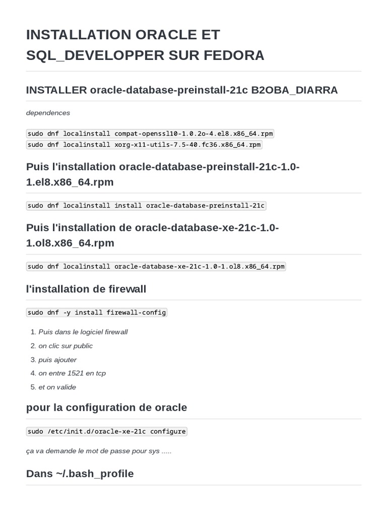 Installation Oracle et SQL Developer Fedora | PDF | Gestion ...