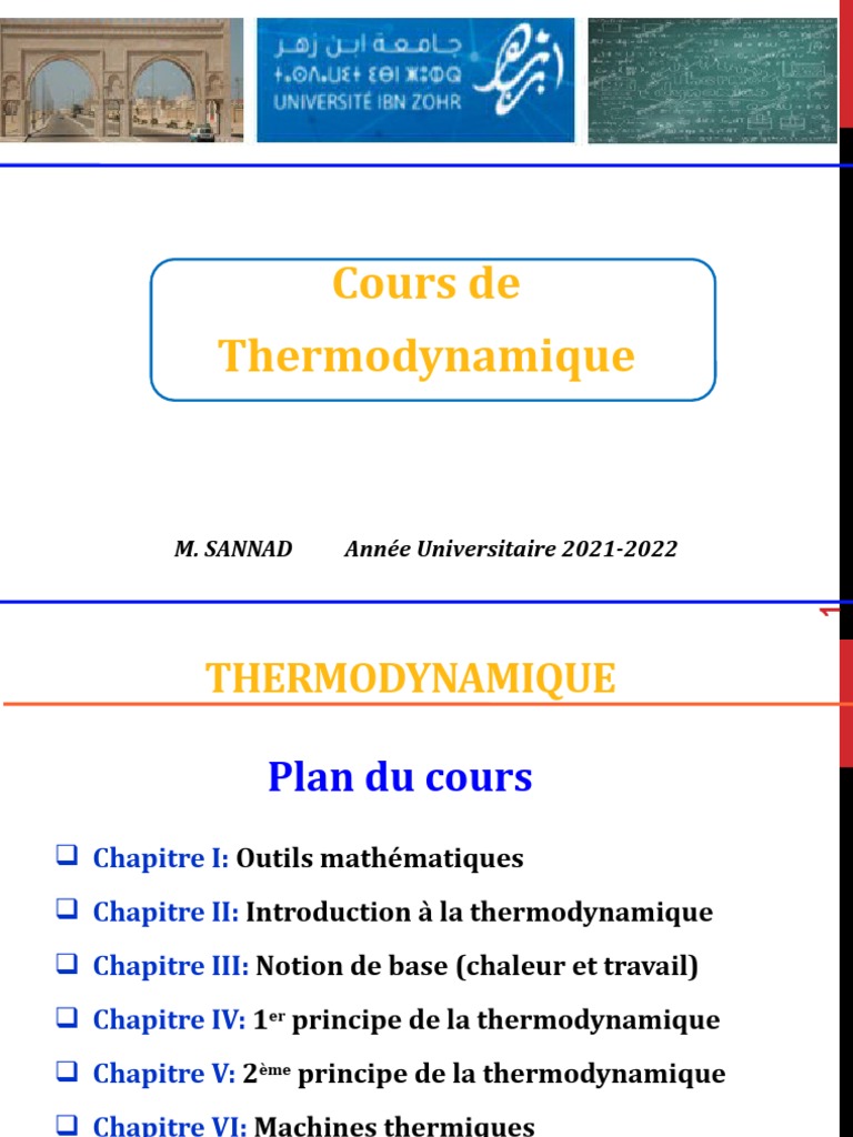 Cours de Thermodynamique 2021-2022 | PDF | Thermodynamique | Enthalpie ...