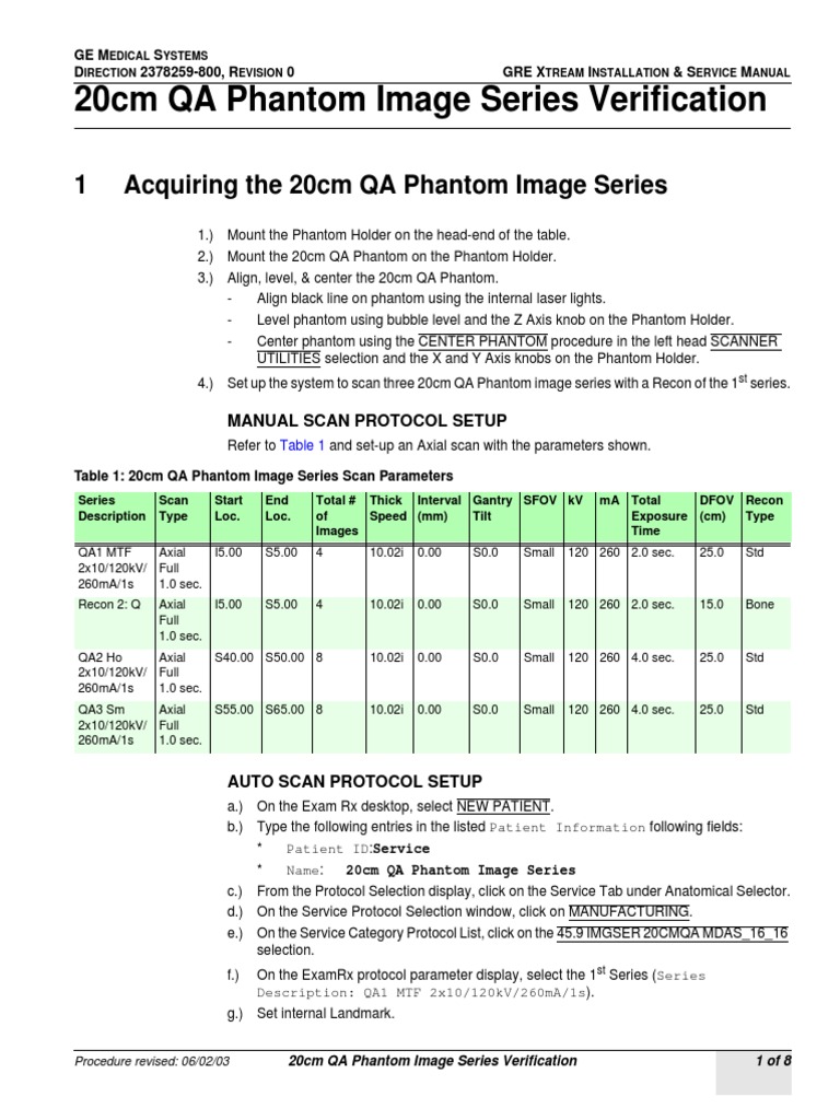 20cm QA Phantom Image Series Guide | PDF | Menu (Computing) | Cursor ...