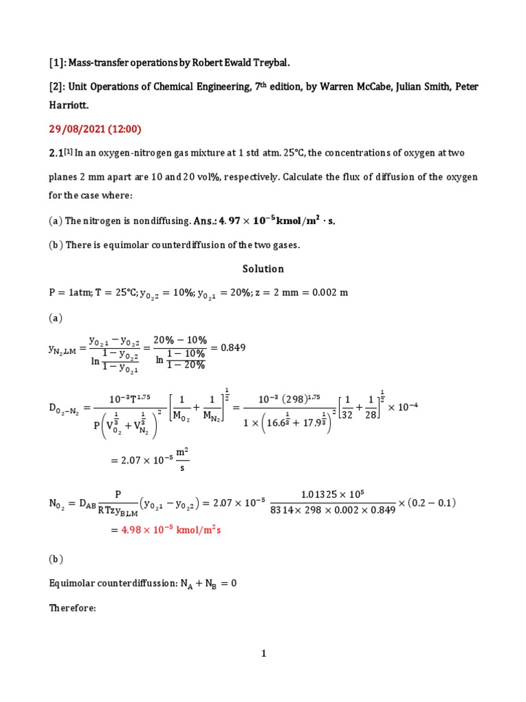 Mass transfer problems pdf diffusion atmosphere of earth