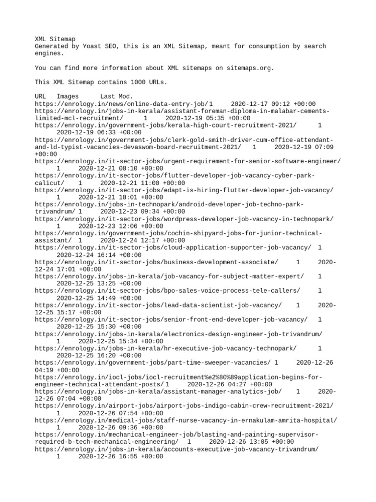 1000 job listings and urls from various sectors in xml sitemap format