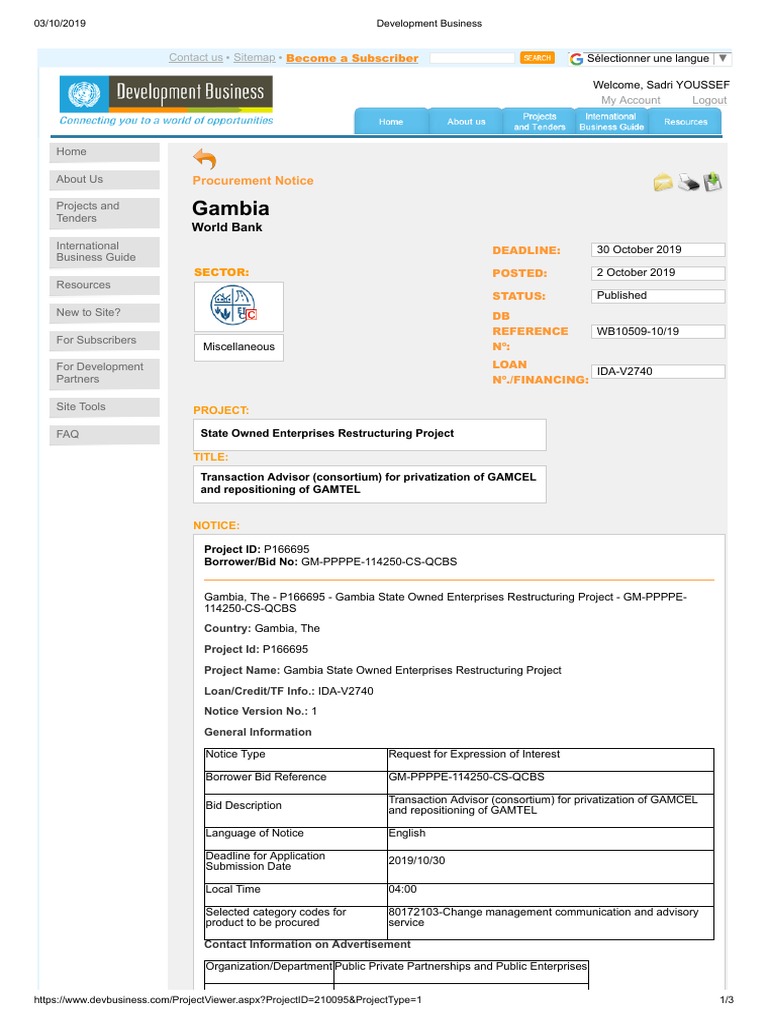 EOI-Gambia-Transaction Advisor (Consortium) For Privatization of GAMCEL ...