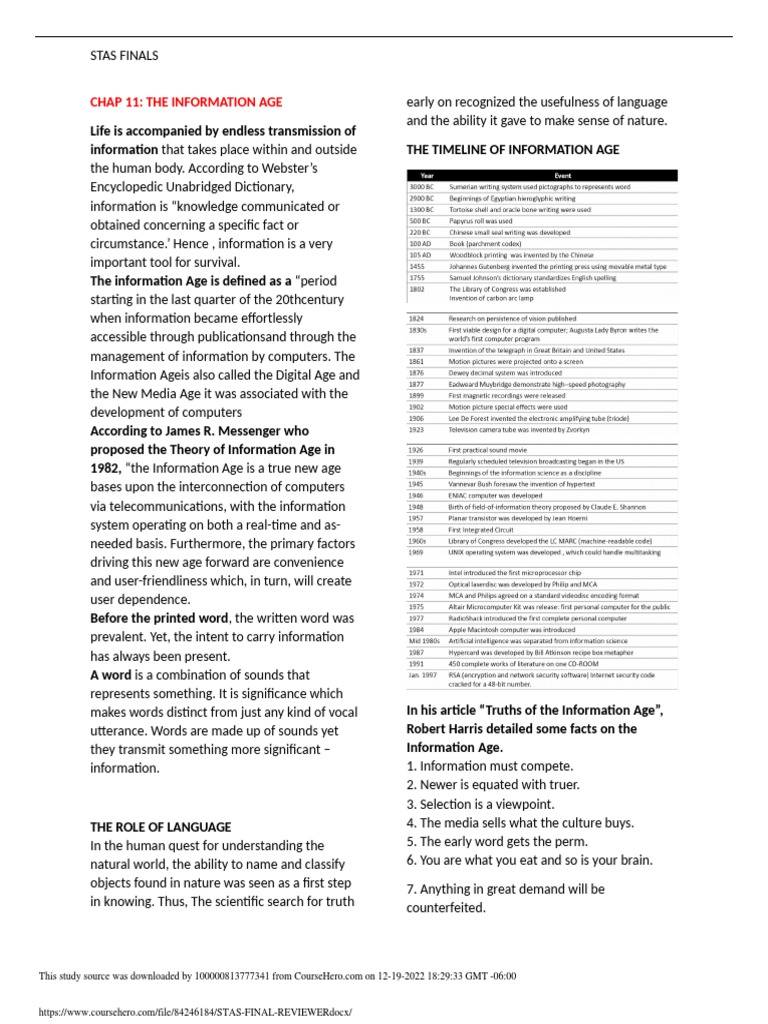 STAS Finals: Information Age Overview | PDF | Nanotechnology | Biodiversity