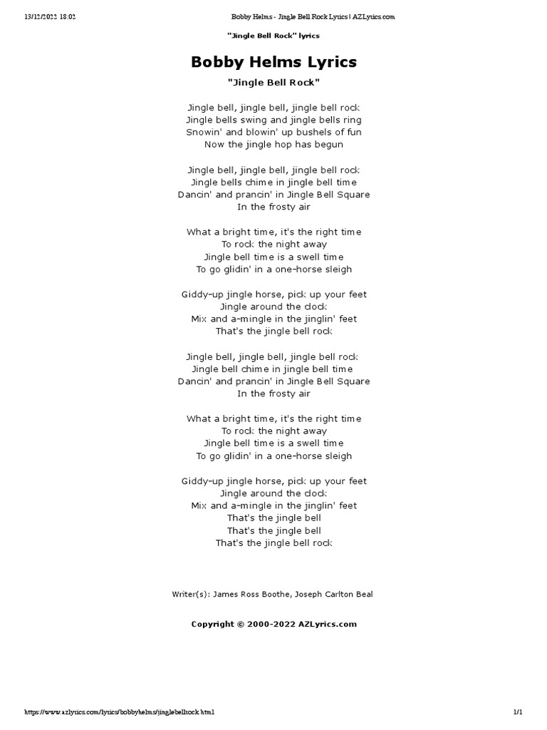 Bobby Helms - Jingle Bell Rock: Canción con letra