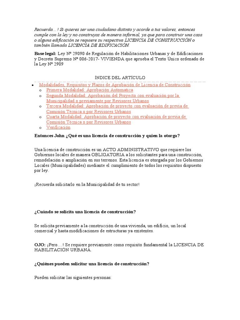 Requisitos de Licencia de Edificaciones Segun Modalidades | PDF | Lima ...