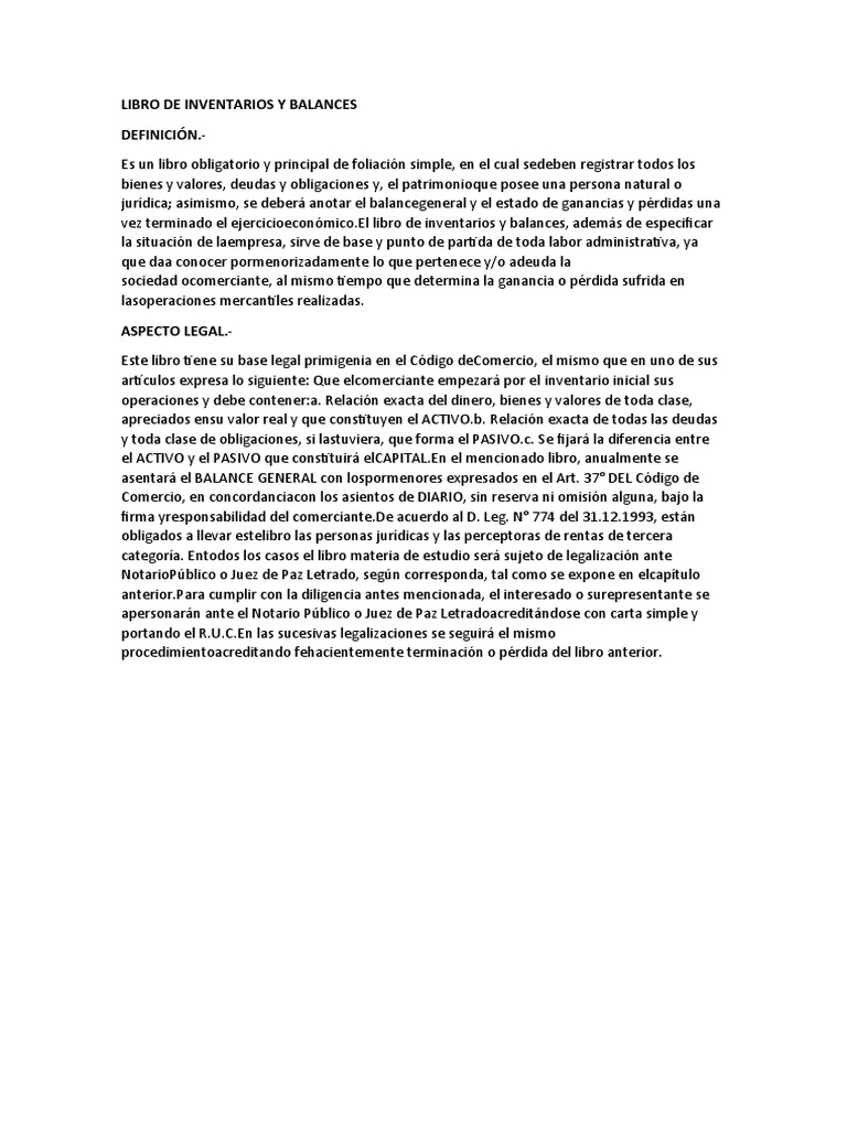 Libro de Inventarios y Balances | PDF