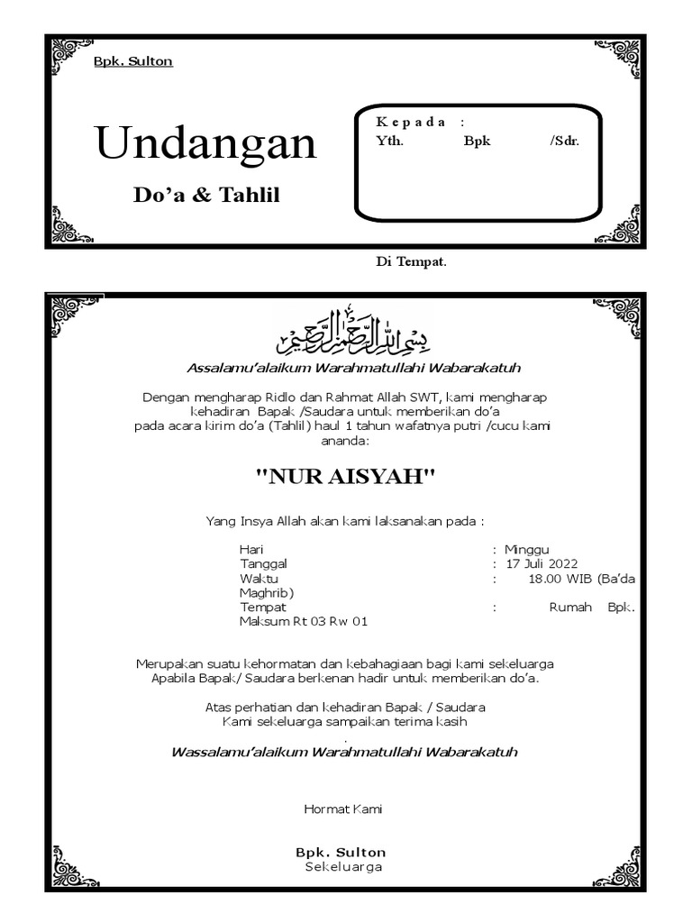Undangan Haul 1 Tahun Edited | PDF