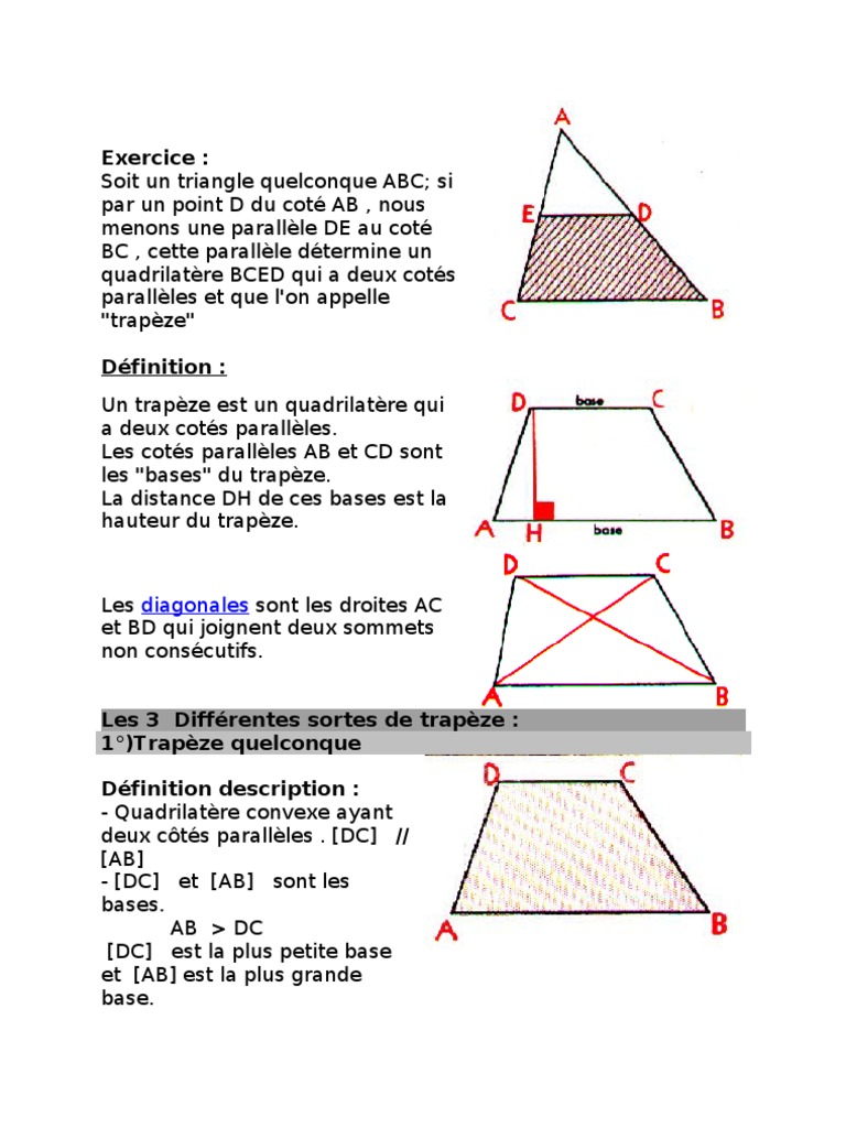 5eme Trapeze | Géométrie euclidienne | Formes géométriques