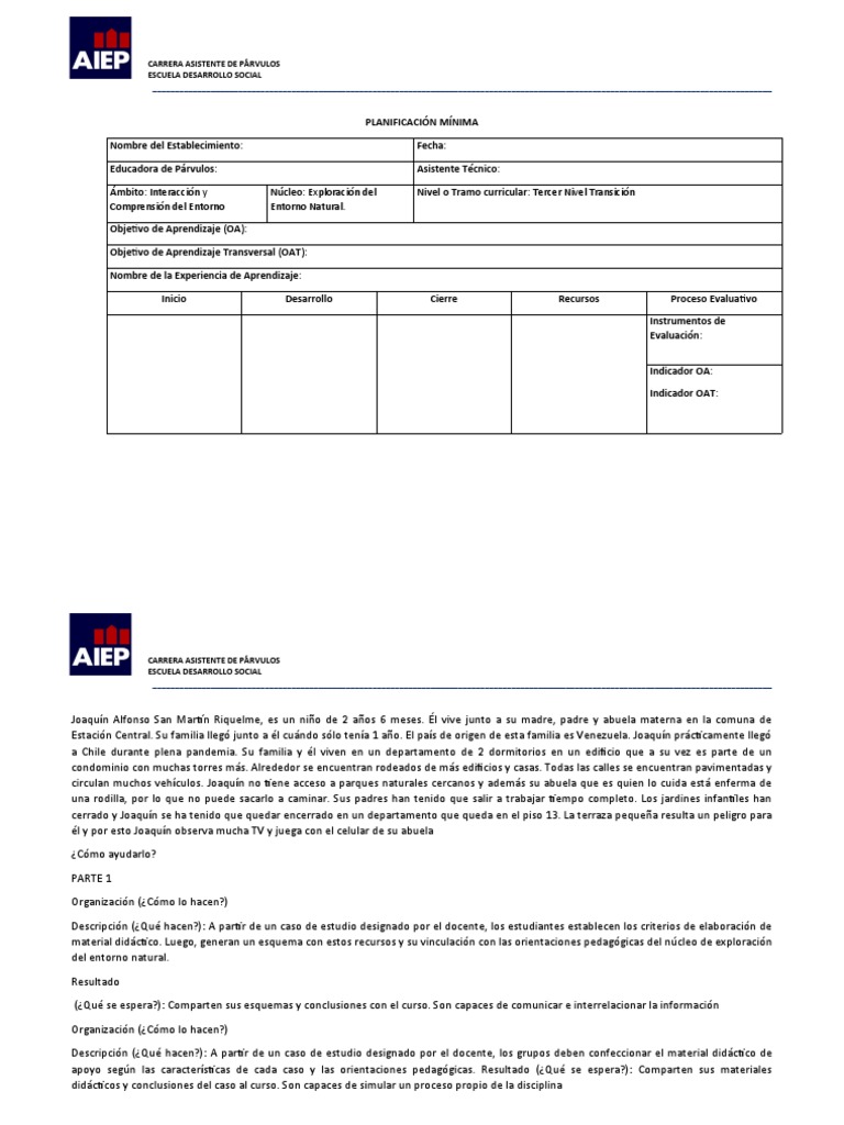 Formato Planificación Epa y Caso de Joaquin | PDF | Educación de la ...