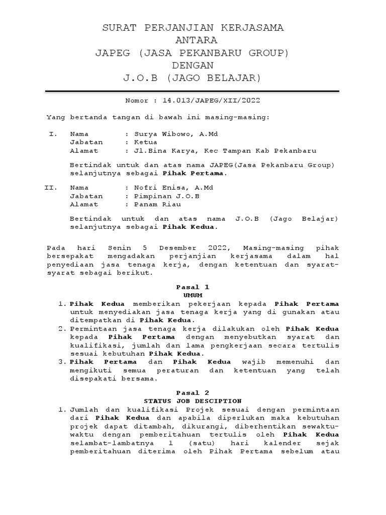 Contoh Surat Niaga Pengajuan Kerja Sama