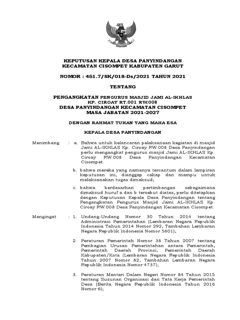 Pengangkatan Pengurus Masjid Pdf