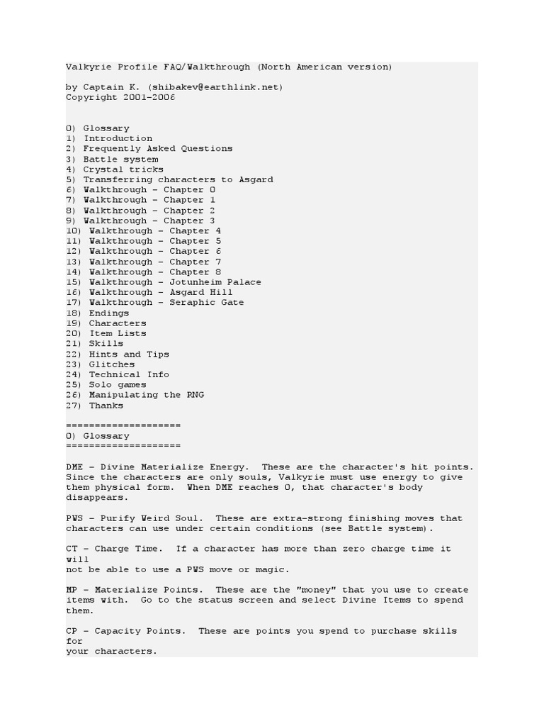 Valkyrie Profile FAQ | PDF