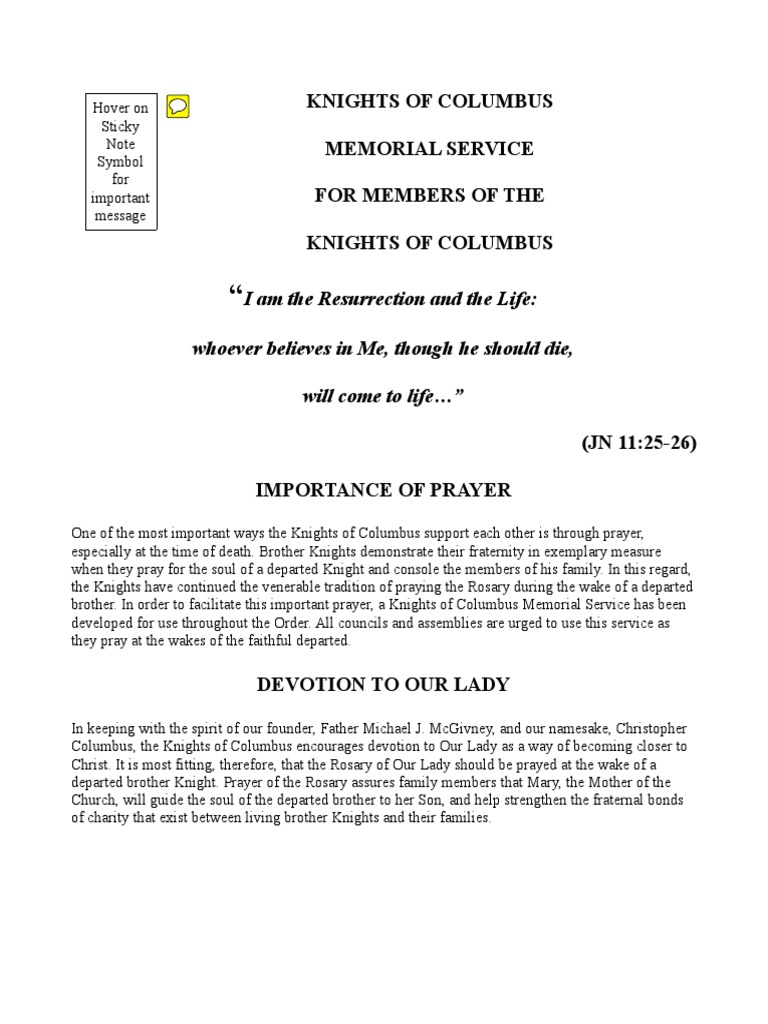 Knights of Columbus Memorial Service | PDF | Lord's Prayer | Mary ...