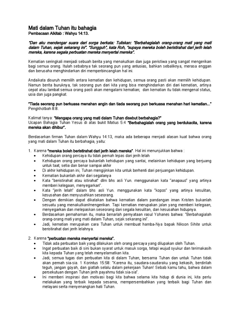 Mati Dalam Tuhan Itu Bahagia | PDF