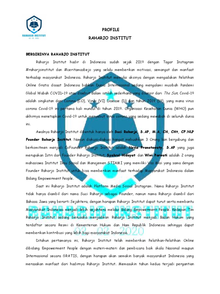 Profil Raharjo Institut 2023 | PDF | Pengembangan Diri