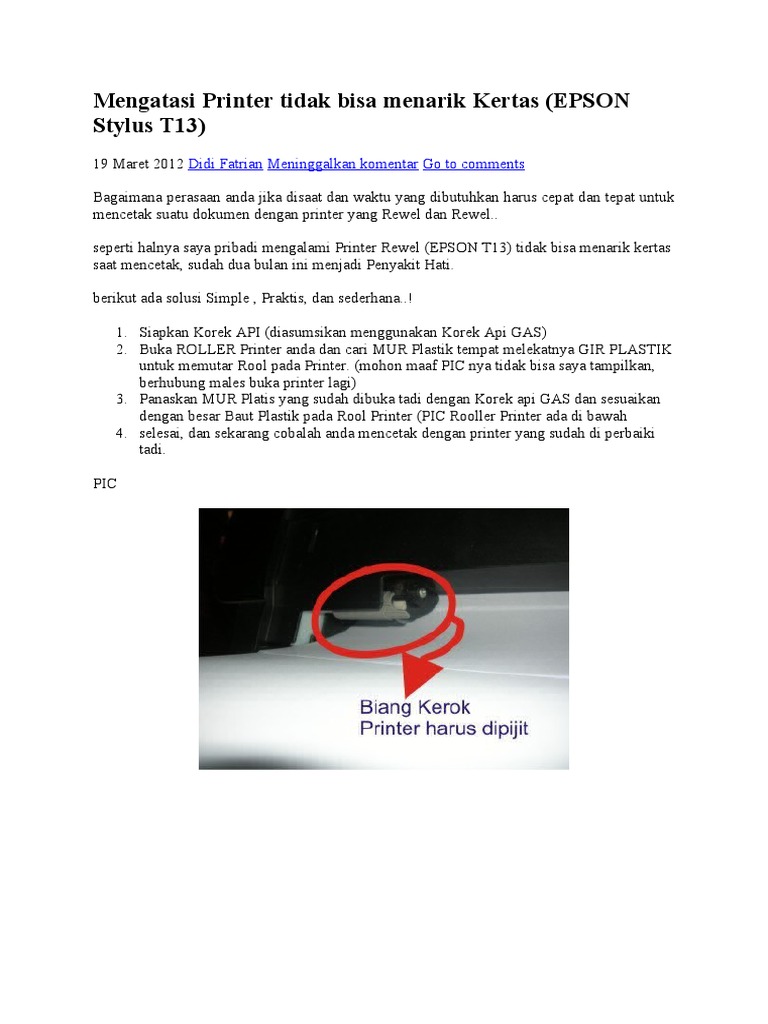 Mengatasi Printer Tidak Bisa Menarik Kertas PDF