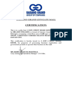 Gaisano Grand CityGate Mall Tenant Certification for J AND J FRUIT SHAKE KIOSK