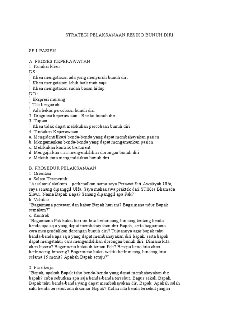 Strategi Pelaksanaan Resiko Bunuh Diri | PDF
