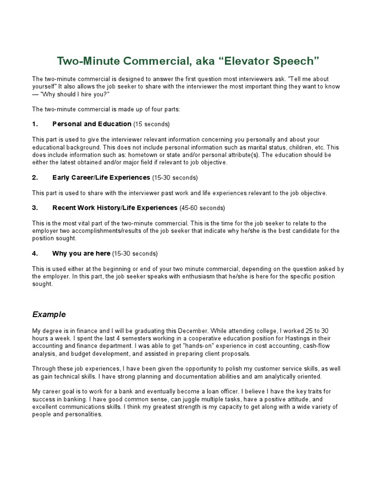 2 Minute Elevator Pitch Pdf Experience Cognition