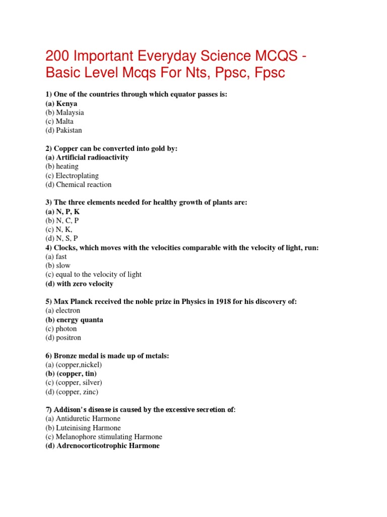 200 Everyday Science MCQs for Exams | PDF | Nuclear Reaction | Apsis
