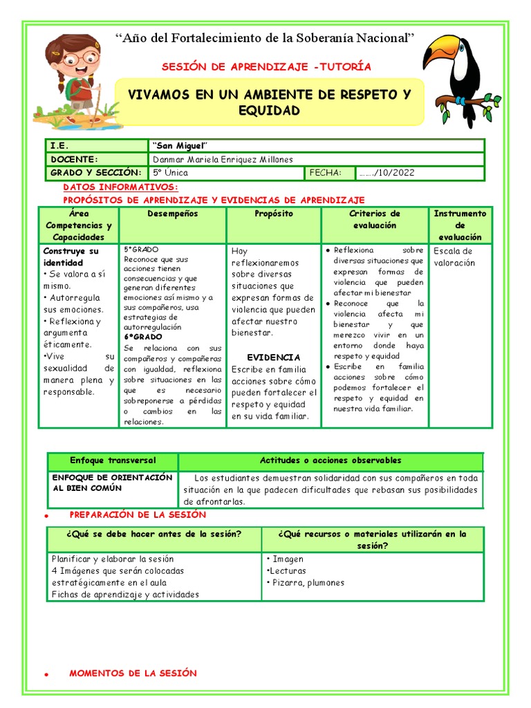 Ses-Jueves-Tutoría-Vivamos en Un Ambiente de Respeto y Equidad | PDF ...