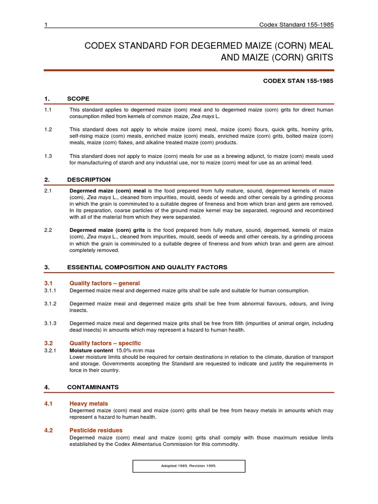 Codex Standard for Degermed Corn Products | PDF | Flour | Maize