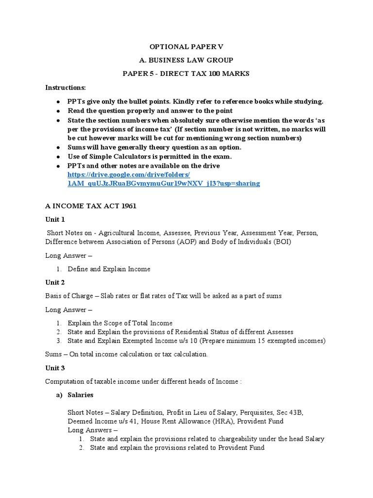 Direct Tax Study Guide and Instructions | PDF | Expense | Capital Gain
