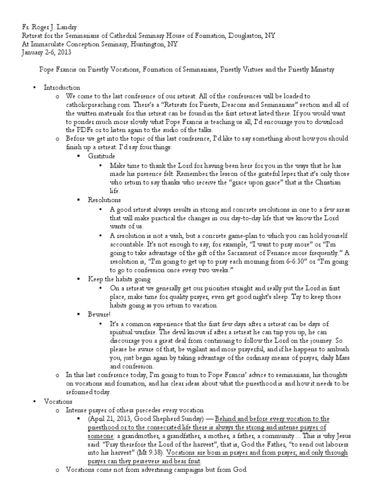 Pope Francis On Seminarians Formation and The Priesthood | PDF ...