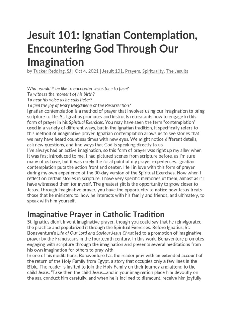 Ignatian Contemplation | PDF | Spiritual Exercises Of Ignatius Of ...