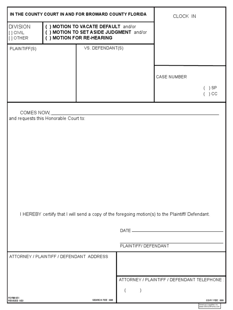 Motion To Vacate Default, Set Aside Judgement, For ReHearing PDF