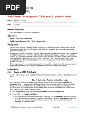3.5.5 Packet Tracer - Investigate the TCP-IP and OSI Models in Action
