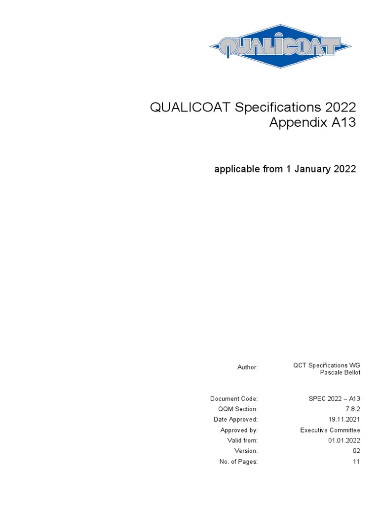 QUALICOAT 2022 Appendix A13 Specifications | PDF | Extrusion | Corrosion