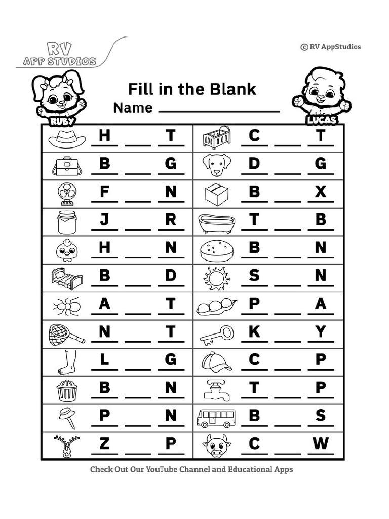 136 Free Printable Worksheets For Kids Fill in The Blank Words