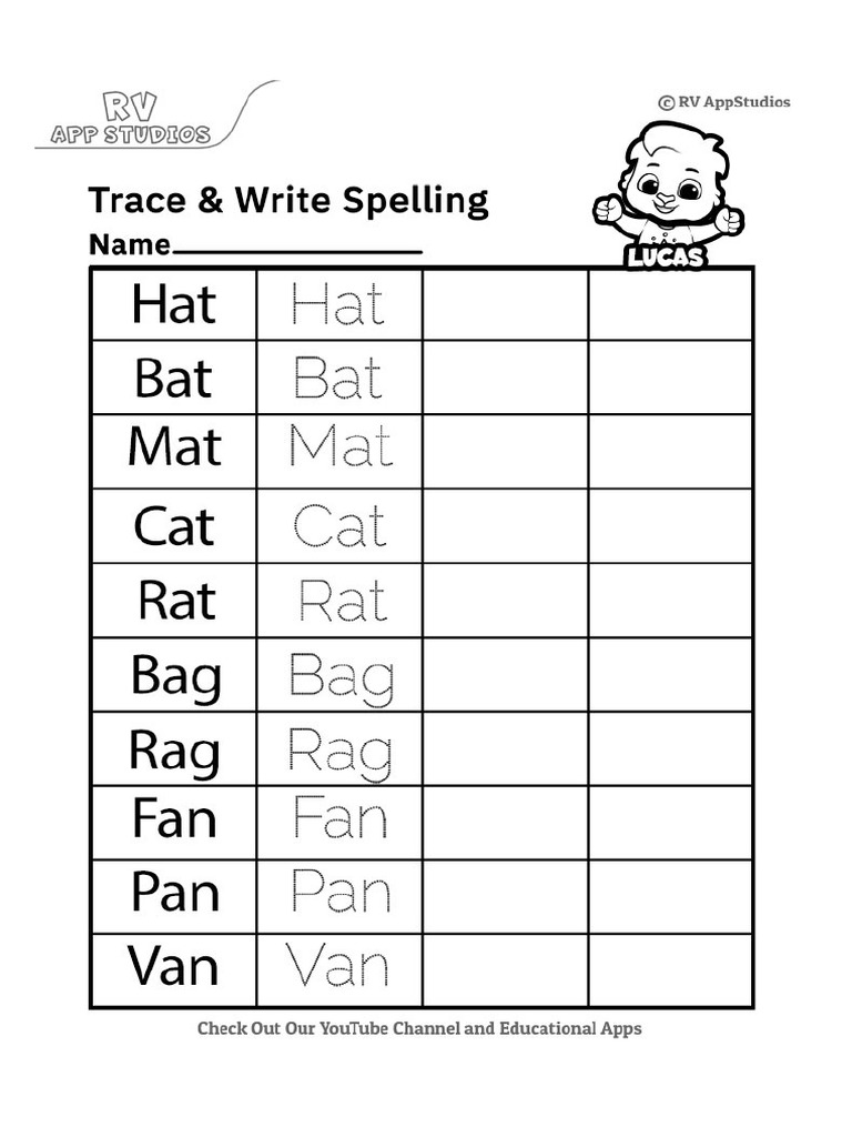 134 Free Printable Worksheets For Kids Trace and Write Spelling Words